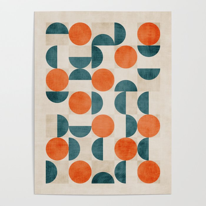 Geometric Modern MCM Orange Teal  Unique Artwork Poster Gallery Image 4
