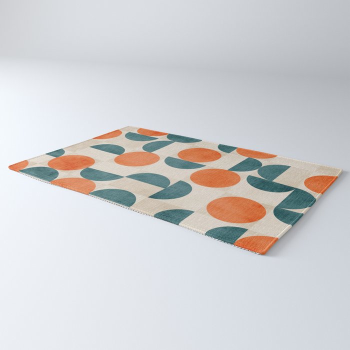 Geometric Modern MCM Orange Teal  Unique Artwork Rug Gallery Image 3