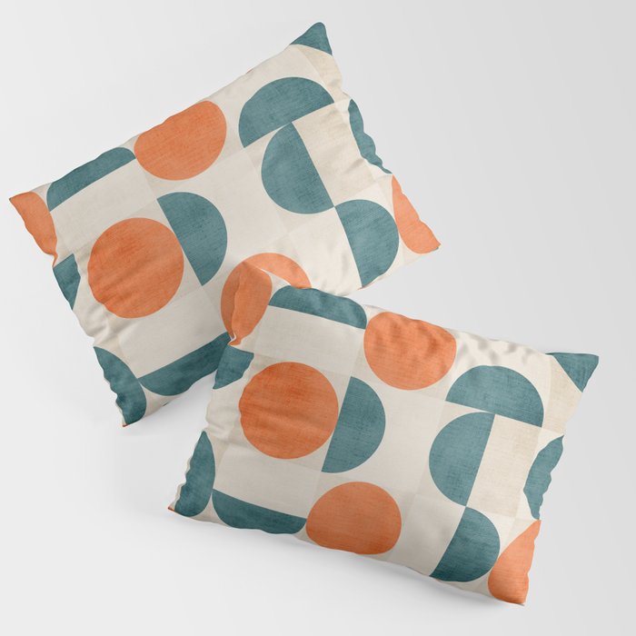 Geometric Modern MCM Orange Teal  Unique Artwork Pillow Sham Gallery Image 1
