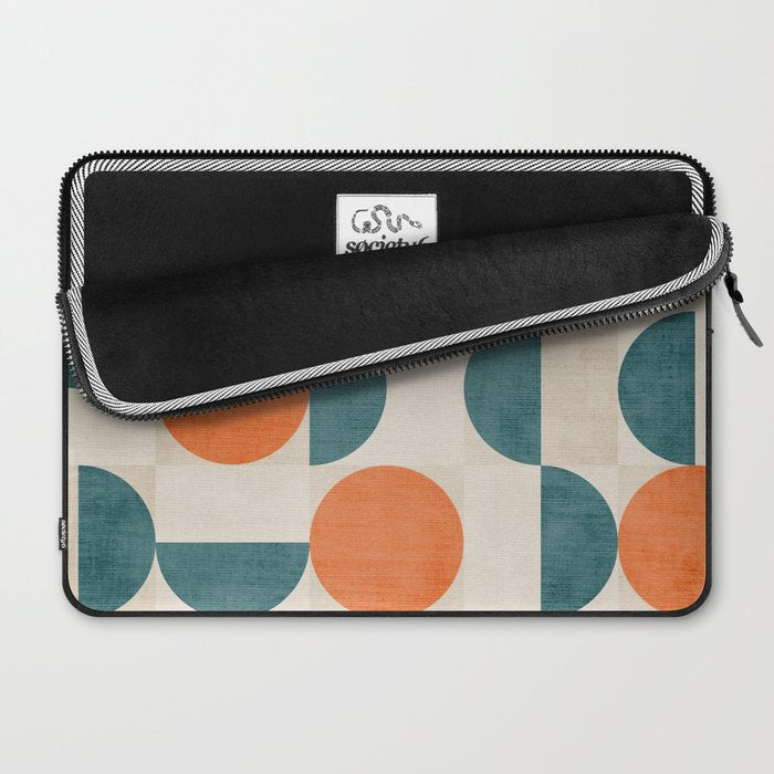 Geometric Modern MCM Orange Teal  Unique Artwork Laptop Sleeve Gallery Image 2