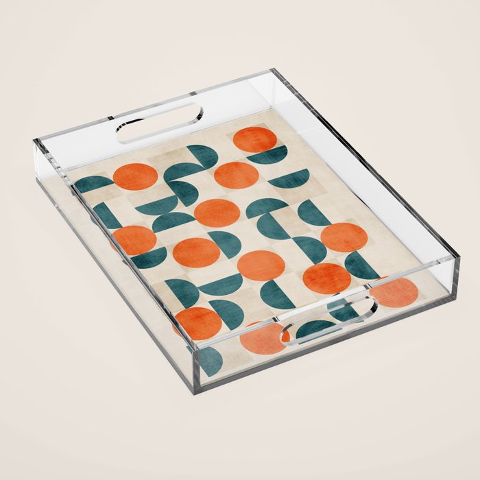 Geometric Modern MCM Orange Teal  Unique Artwork Acrylic Tray Gallery Image 1