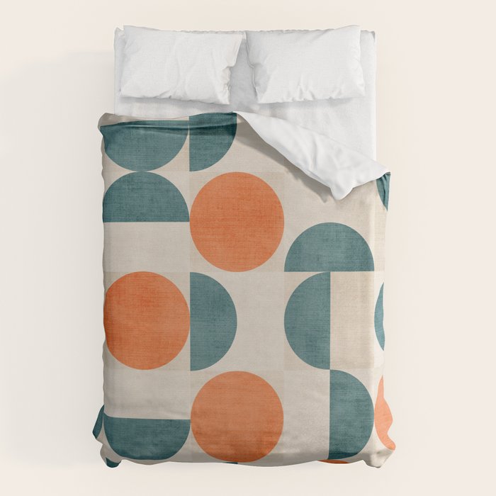 Geometric Modern MCM Orange Teal  Unique Artwork Duvet Cover Gallery Image 6