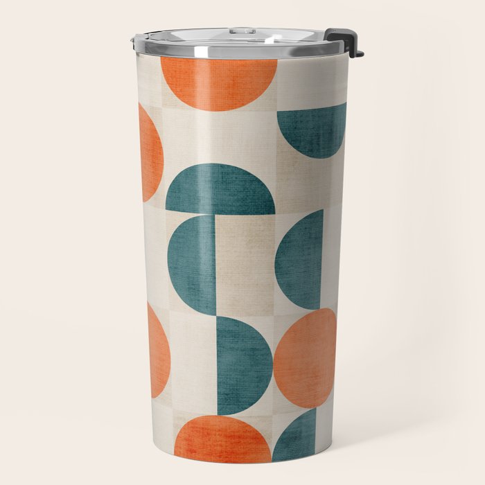 Geometric Modern MCM Orange Teal  Unique Artwork Travel Mug Gallery Image 2