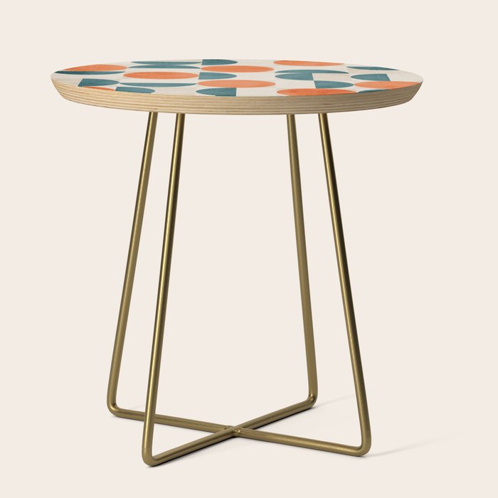 Geometric Modern MCM Orange Teal  Unique Artwork Side Table Gallery Image 1