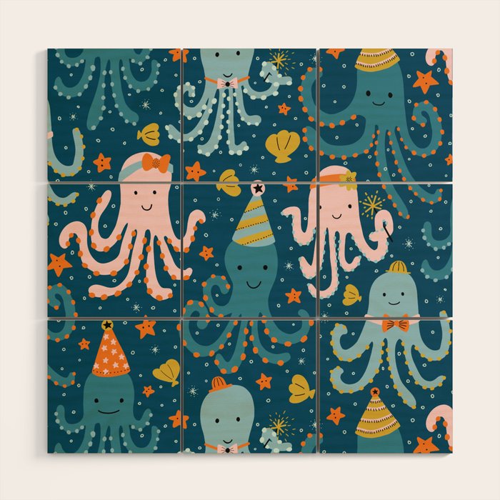Octopus Birthday Party Pattern Wood Wall Art Gallery Image 1