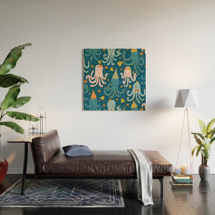 Octopus Birthday Party Pattern Wood Wall Art Gallery Image 2