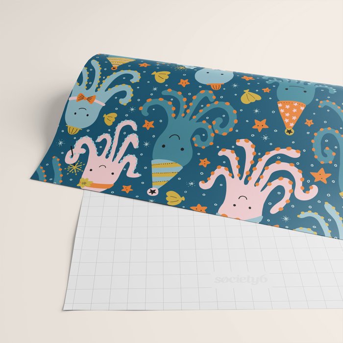 Octopus Birthday Party Pattern Wrapping Paper Gallery Image 2