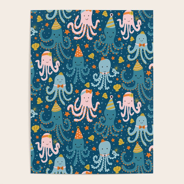 Octopus Birthday Party Pattern Poster Gallery Image 1