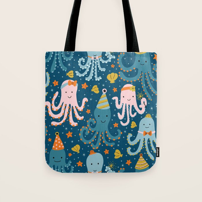 Octopus Birthday Party Pattern Tote Bag Gallery Image 1