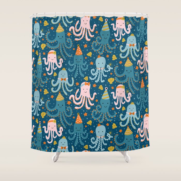 Octopus Birthday Party Pattern Shower Curtain Gallery Image 1