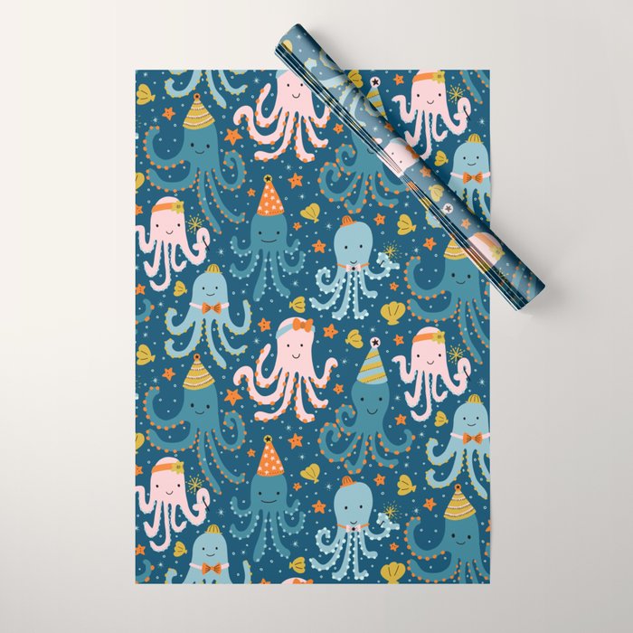 Octopus Birthday Party Pattern Wrapping Paper Gallery Image 1