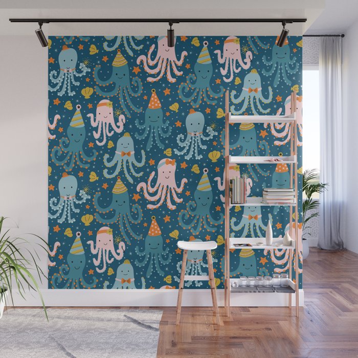 Octopus Birthday Party Pattern Wall Mural Gallery Image 1