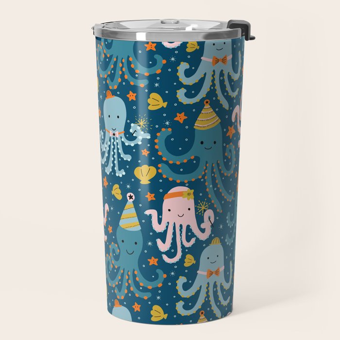 Octopus Birthday Party Pattern Travel Mug Gallery Image 2