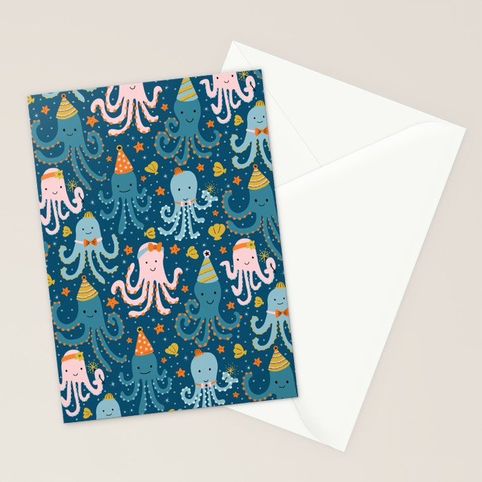 Octopus Birthday Party Pattern Stationery Card Gallery Image 2