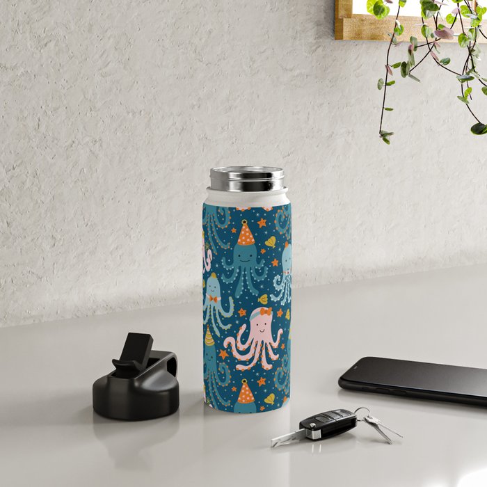 Octopus Birthday Party Pattern Water Bottle Gallery Image 4