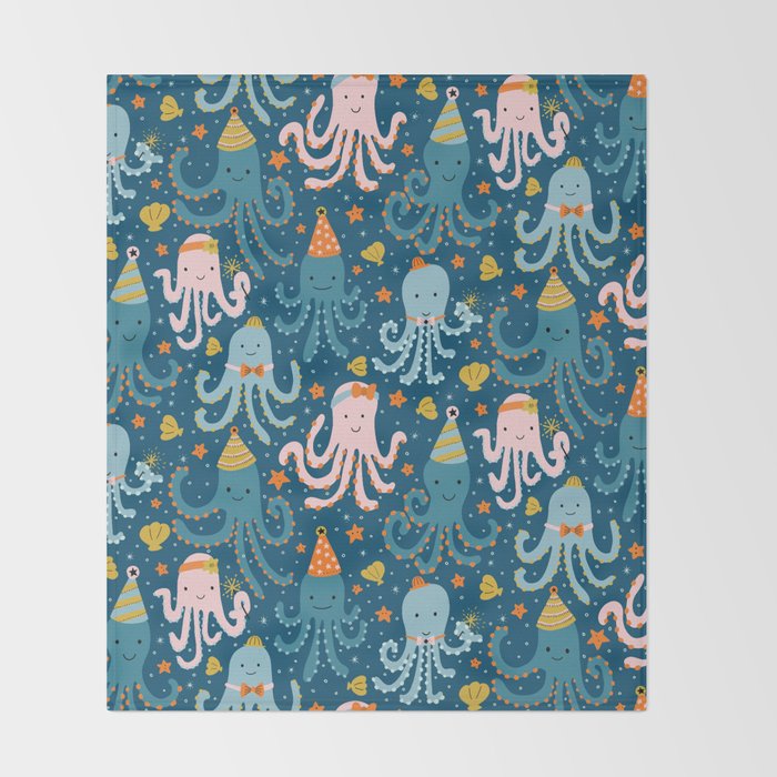 Octopus Birthday Party Pattern Throw Blanket Gallery Image 2