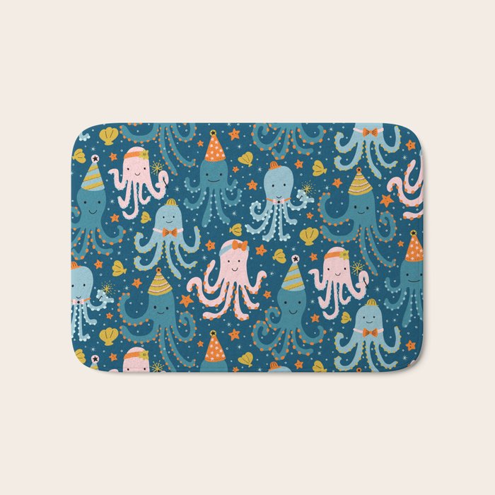 Octopus Birthday Party Pattern Bath Mat Gallery Image 1