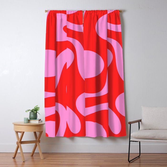 Retro Modern Soft Curves Abstract Pop Pattern in Preppy Pink and Red Window Curtain Gallery Image 5