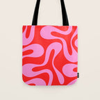 Retro Modern Soft Curves Abstract Pop Pattern in Preppy Pink and Red Tote Bag Gallery Image 1