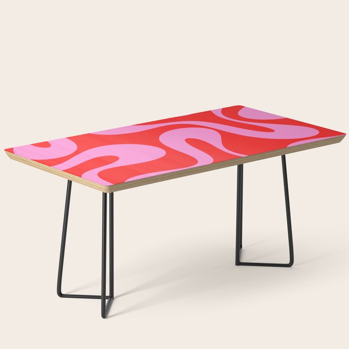 Retro Modern Soft Curves Abstract Pop Pattern in Preppy Pink and Red Coffee Table Gallery Image 1