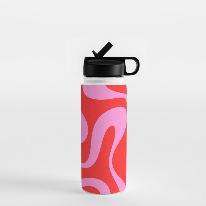 Retro Modern Soft Curves Abstract Pop Pattern in Preppy Pink and Red Water Bottle Gallery Image 1