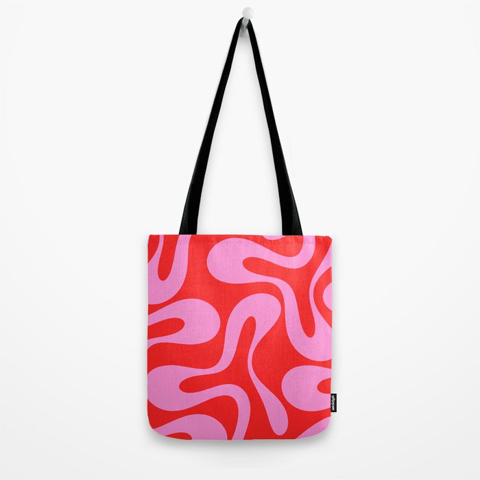 Retro Modern Soft Curves Abstract Pop Pattern in Preppy Pink and Red Tote Bag Gallery Image 2