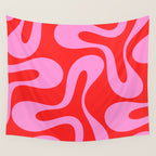 Retro Modern Soft Curves Abstract Pop Pattern in Preppy Pink and Red Wall Tapestry Gallery Image 4