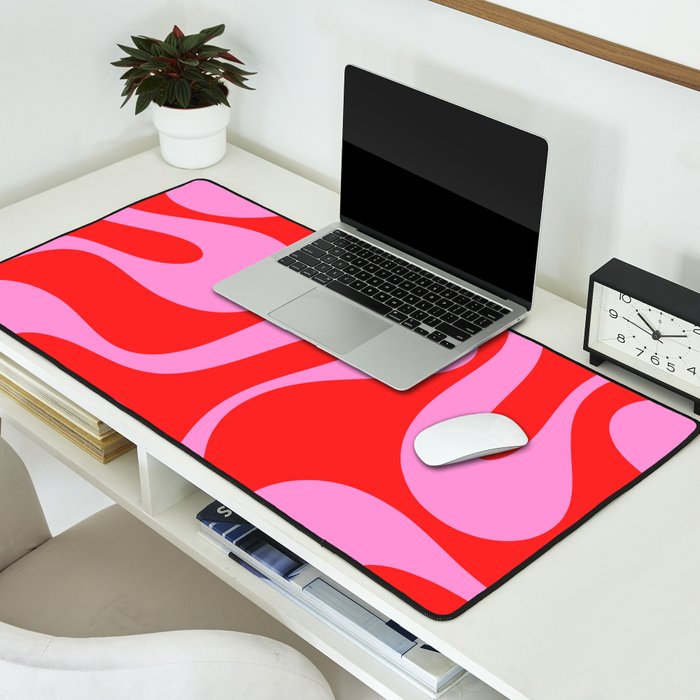 Retro Modern Soft Curves Abstract Pop Pattern in Preppy Pink and Red Desk Mat Gallery Image 2