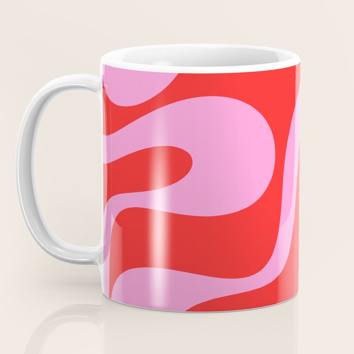 Retro Modern Soft Curves Abstract Pop Pattern in Preppy Pink and Red Coffee Mug Gallery Image 3