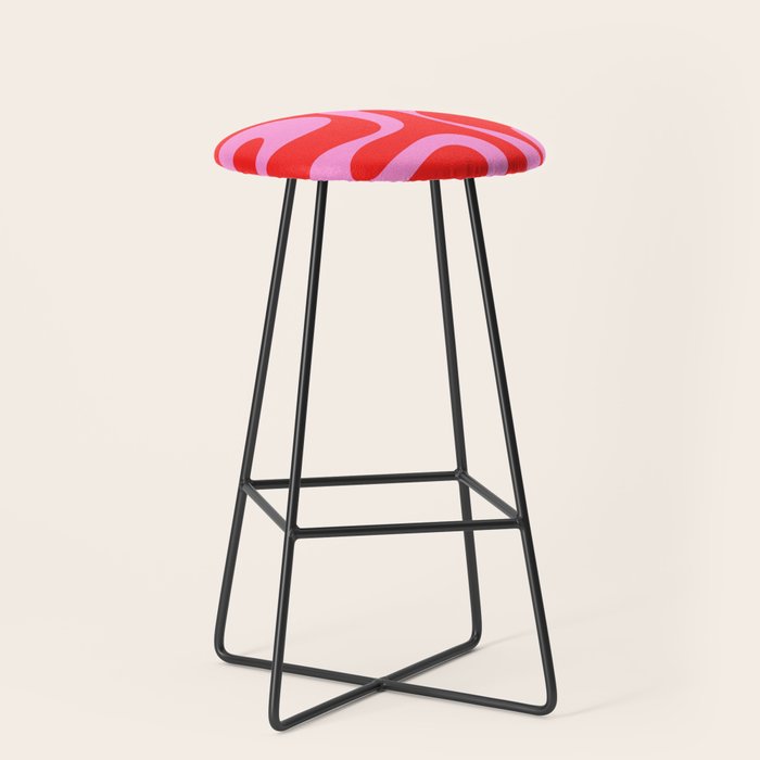 Retro Modern Soft Curves Abstract Pop Pattern in Preppy Pink and Red Stool Gallery Image 1