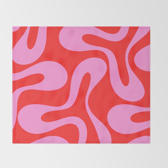 Retro Modern Soft Curves Abstract Pop Pattern in Preppy Pink and Red Throw Blanket Gallery Image 2