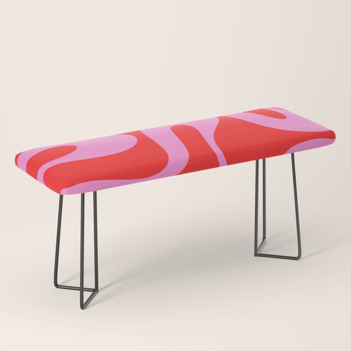Retro Modern Soft Curves Abstract Pop Pattern in Preppy Pink and Red Bench Gallery Image 1