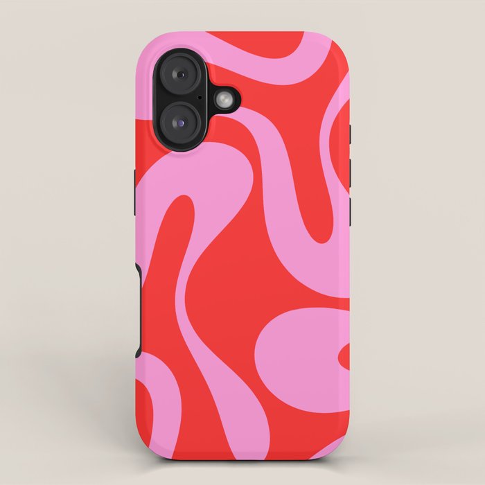 Retro Modern Soft Curves Abstract Pop Pattern in Preppy Pink and Red iPhone Case Gallery Image 1