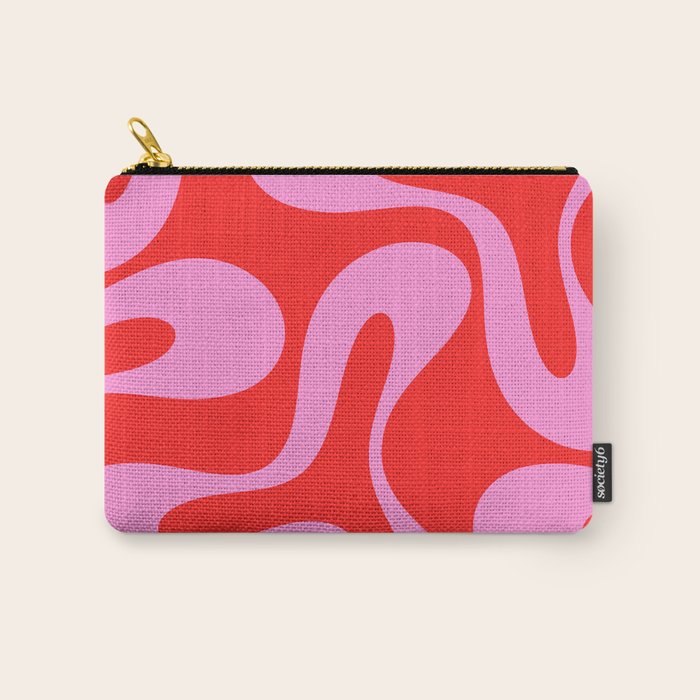 Retro Modern Soft Curves Abstract Pop Pattern in Preppy Pink and Red Carry All Pouch Gallery Image 1