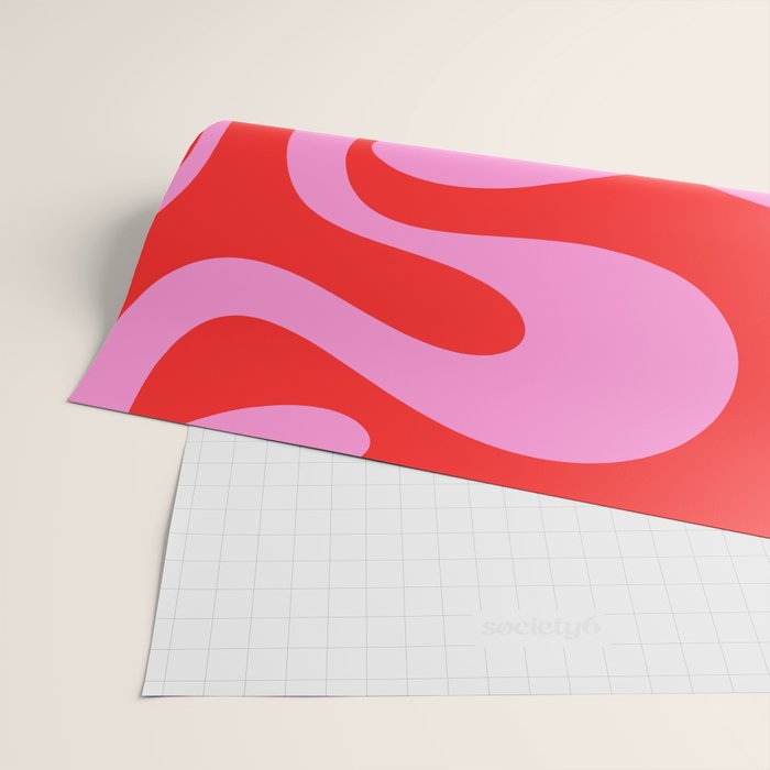 Retro Modern Soft Curves Abstract Pop Pattern in Preppy Pink and Red Wrapping Paper Gallery Image 2