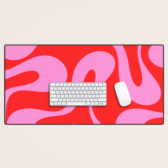 Retro Modern Soft Curves Abstract Pop Pattern in Preppy Pink and Red Desk Mat Gallery Image 1