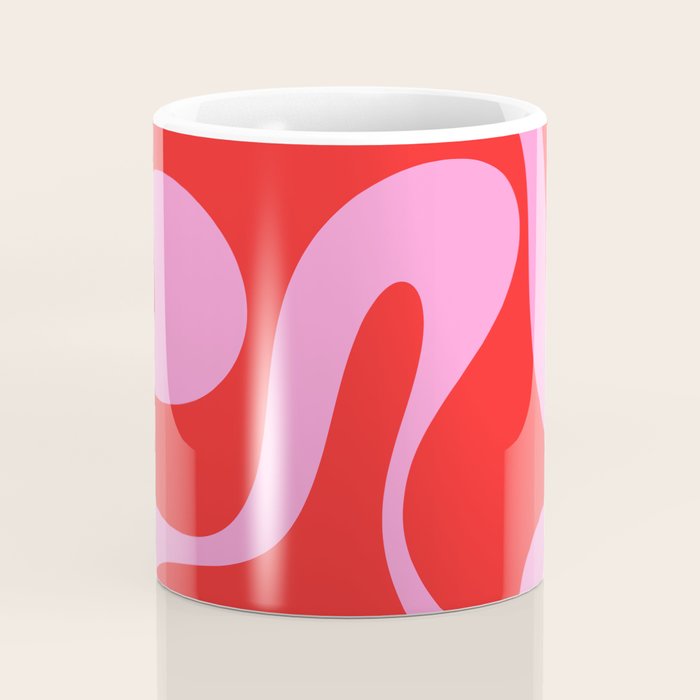 Retro Modern Soft Curves Abstract Pop Pattern in Preppy Pink and Red Coffee Mug Gallery Image 4