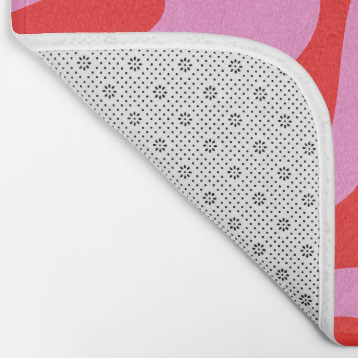 Retro Modern Soft Curves Abstract Pop Pattern in Preppy Pink and Red Bath Mat Gallery Image 2