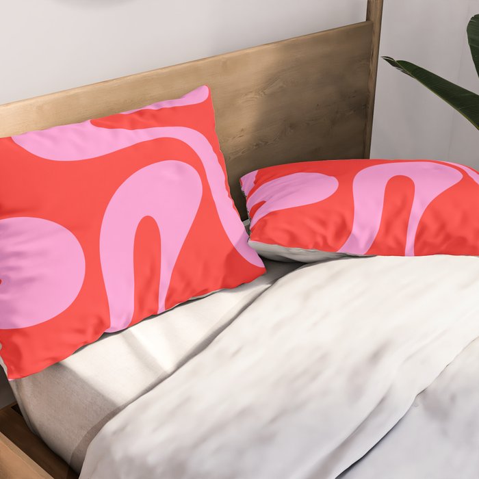 Retro Modern Soft Curves Abstract Pop Pattern in Preppy Pink and Red Pillow Sham Gallery Image 2