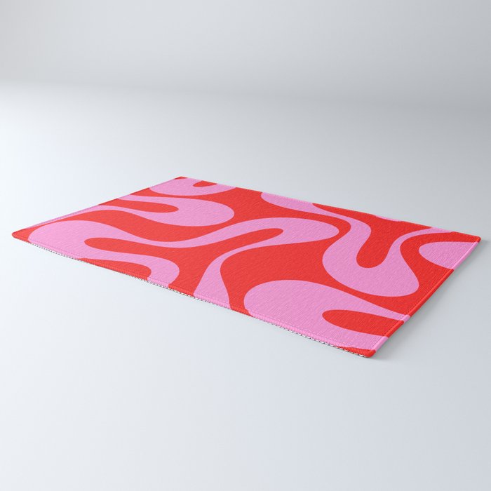 Retro Modern Soft Curves Abstract Pop Pattern in Preppy Pink and Red Rug Gallery Image 3
