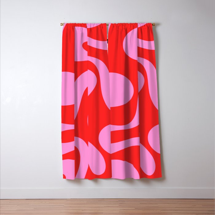 Retro Modern Soft Curves Abstract Pop Pattern in Preppy Pink and Red Window Curtain Gallery Image 3