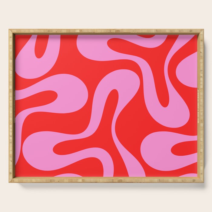 Retro Modern Soft Curves Abstract Pop Pattern in Preppy Pink and Red Serving Tray Gallery Image 1
