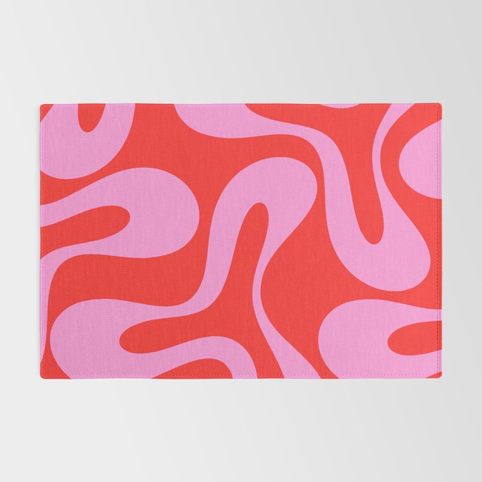 Retro Modern Soft Curves Abstract Pop Pattern in Preppy Pink and Red Rug Gallery Image 2