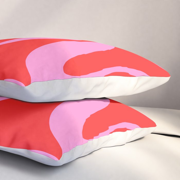 Retro Modern Soft Curves Abstract Pop Pattern in Preppy Pink and Red Pillow Sham Gallery Image 3