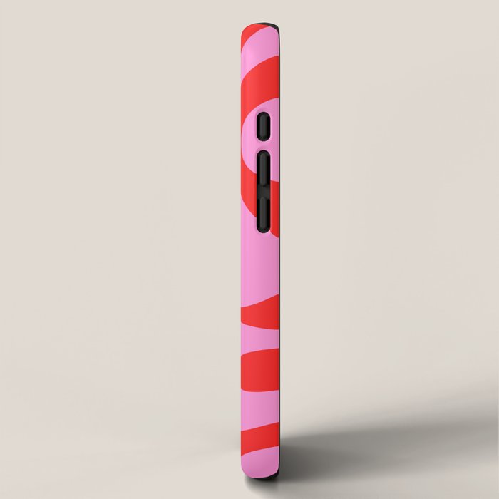 Retro Modern Soft Curves Abstract Pop Pattern in Preppy Pink and Red iPhone Case Gallery Image 2