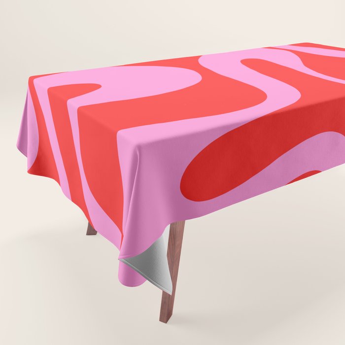Retro Modern Soft Curves Abstract Pop Pattern in Preppy Pink and Red Tablecloth Gallery Image 1