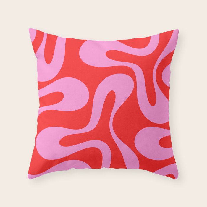 Retro Modern Soft Curves Abstract Pop Pattern in Preppy Pink and Red Throw Pillow Gallery Image 6