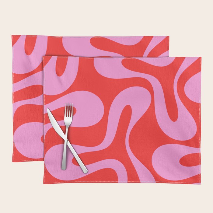 Retro Modern Soft Curves Abstract Pop Pattern in Preppy Pink and Red Placemat Gallery Image 1