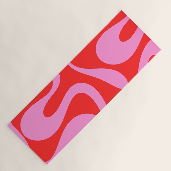 Retro Modern Soft Curves Abstract Pop Pattern in Preppy Pink and Red Yoga Mat Gallery Image 1