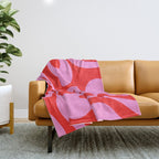 Retro Modern Soft Curves Abstract Pop Pattern in Preppy Pink and Red Throw Blanket Gallery Image 1